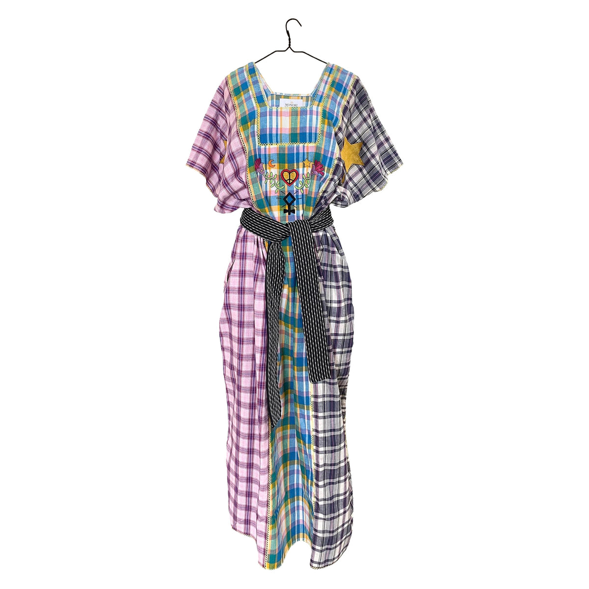 Uo anna linen mixed hot sale plaid midi wrap dress