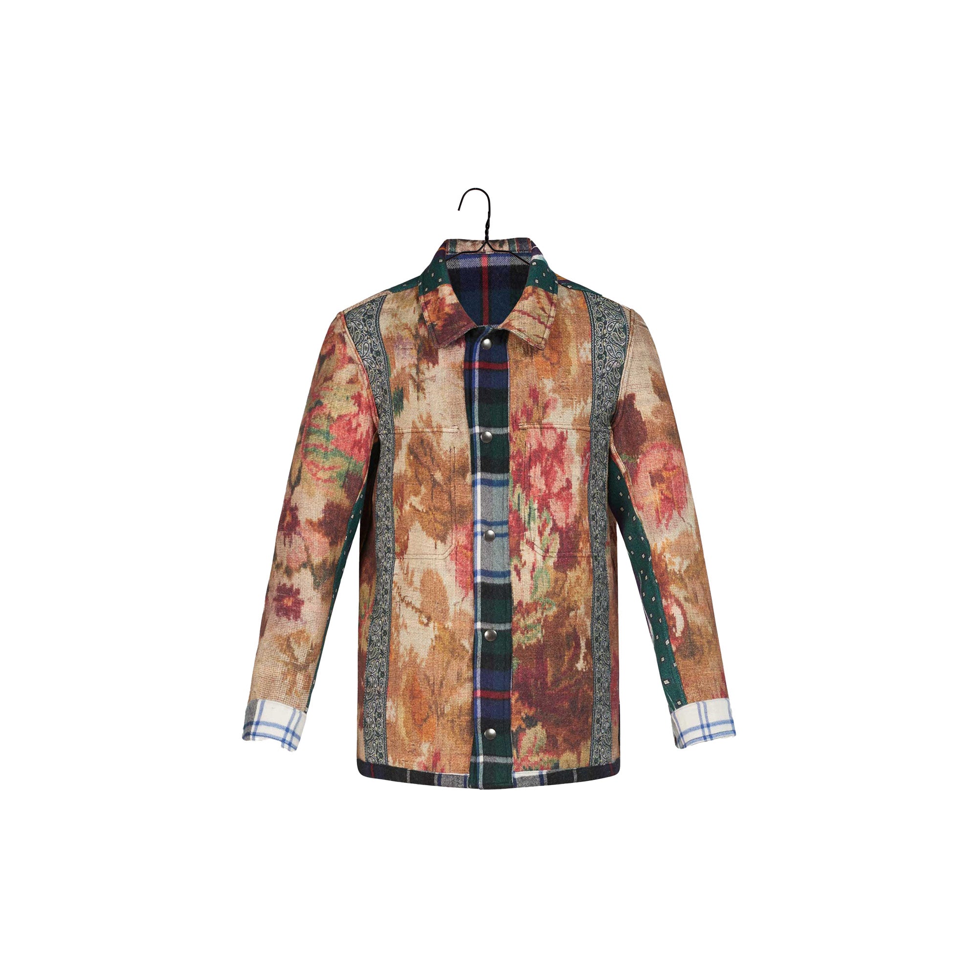 Plaid & Floral Reversible Button Down Shirt, wool M